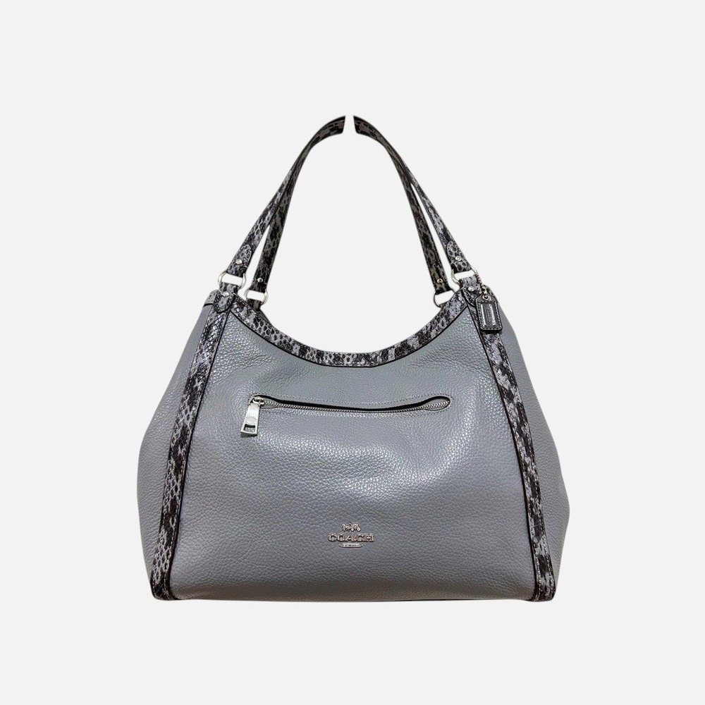 Coach Kristy Shoulder Bag Grey Pebbled Leather Python Embossed C6830